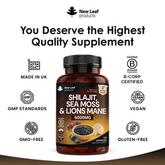 Shilajit, Sea Moss & Lions Mane UK - Superfood Capsules | Vegan