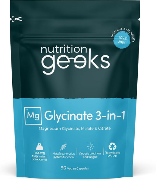 Nutrition Geeks supplement package with blue and black design