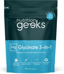 Nutrition Geeks supplement package with blue and black design