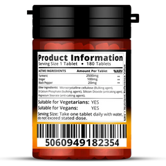 Turmeric 2620mg UK supplement bottle showing 6-month supply of 180 tablets
