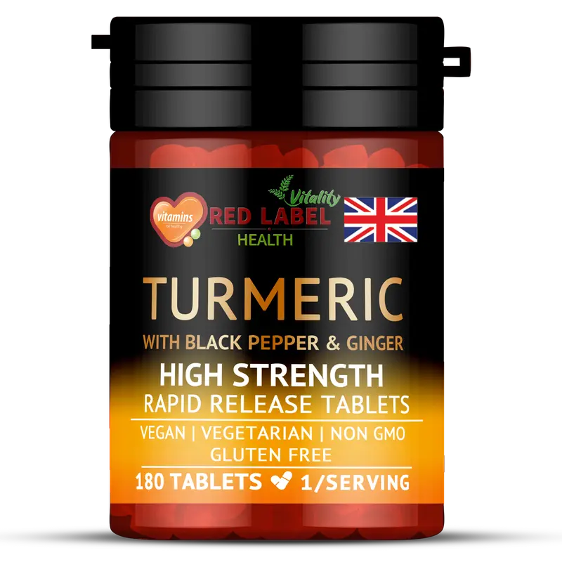 Turmeric Tablets UK 2620mg high strength - 180 tablets with curcumin, ginger and black pepper

