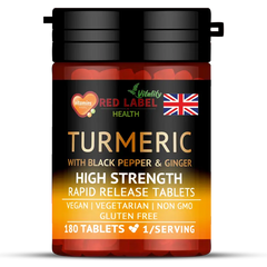 Turmeric Tablets UK 2620mg high strength - 180 tablets with curcumin, ginger and black pepper
