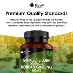 Ginkgo Biloba & Korean Ginseng Tablets UK - Brain & Energy Support - The Flash Mart
