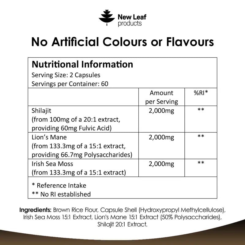 Shilajit, Sea Moss & Lions Mane UK - Superfood Capsules | Vegan